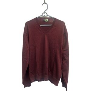 Brooks Brothers Men’s Maroon Fine Italian Merino Wool V-Neck Sweater Size XL